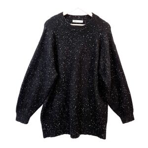 Zara Womens Black Speckled Pullover Sweater S Long‎ Wool Alpaca Oversized Cozy